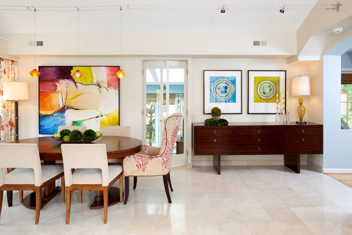 Patterns and color, bold artwork, dining room, contemporary design by A. Houck Designs