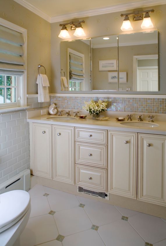 Updated double vanity bathroom by A. Houck Designs