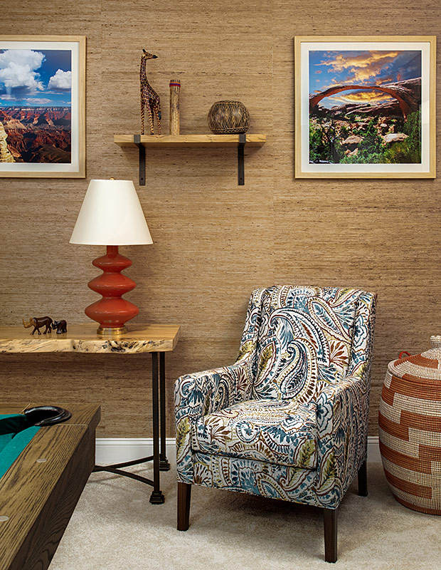 Billiards room chair and fabric detail