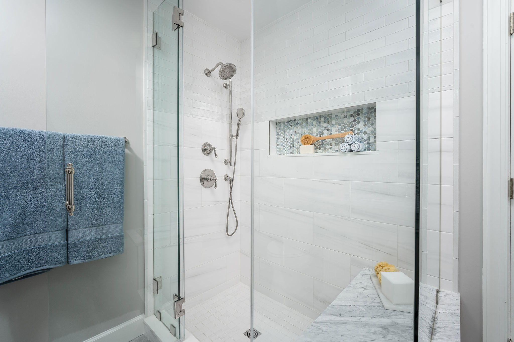 Master bathroom with brushed brass plumbing fixtures