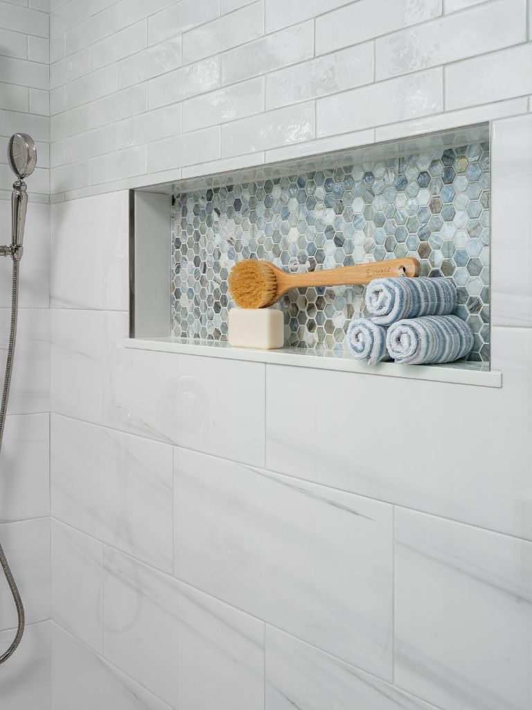 Master bathroom with brushed brass plumbing fixtures