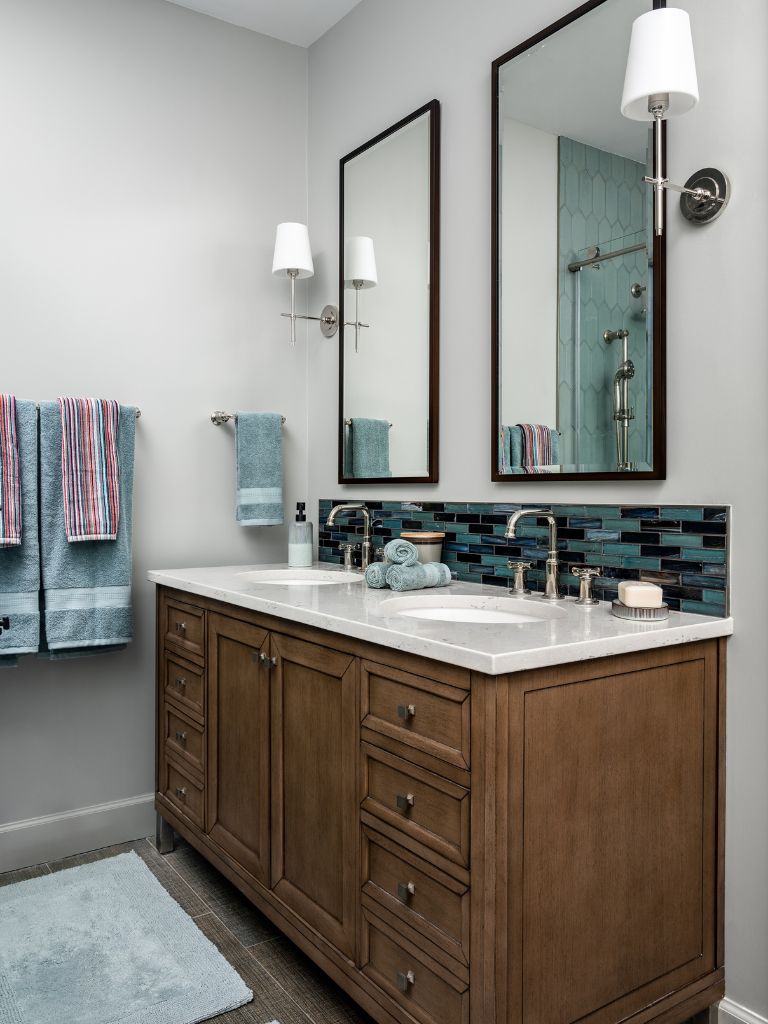 Master bathroom with brushed brass plumbing fixtures
