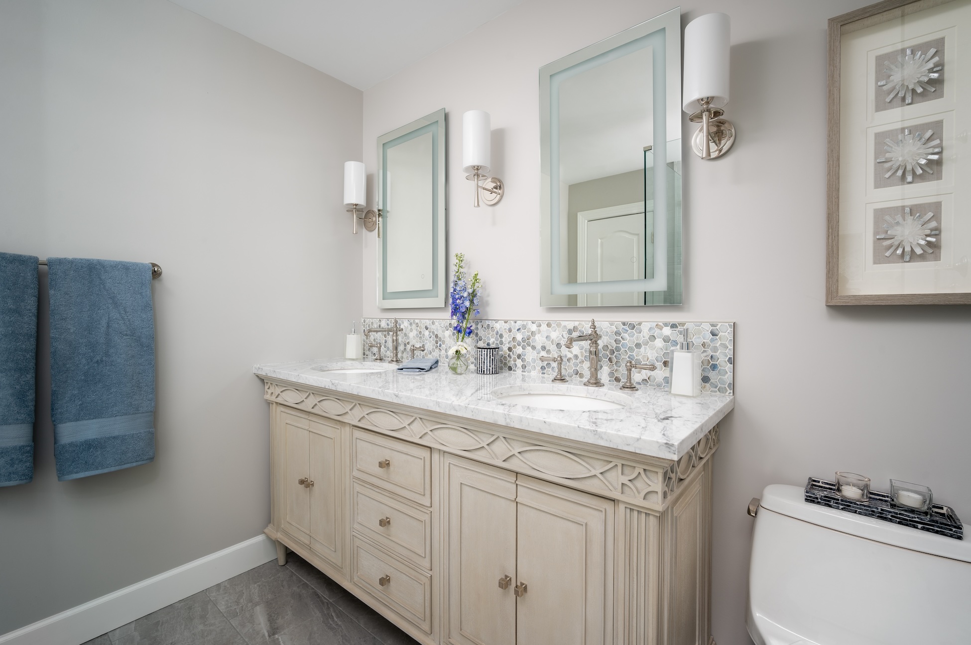 Master bathroom with brushed brass plumbing fixtures