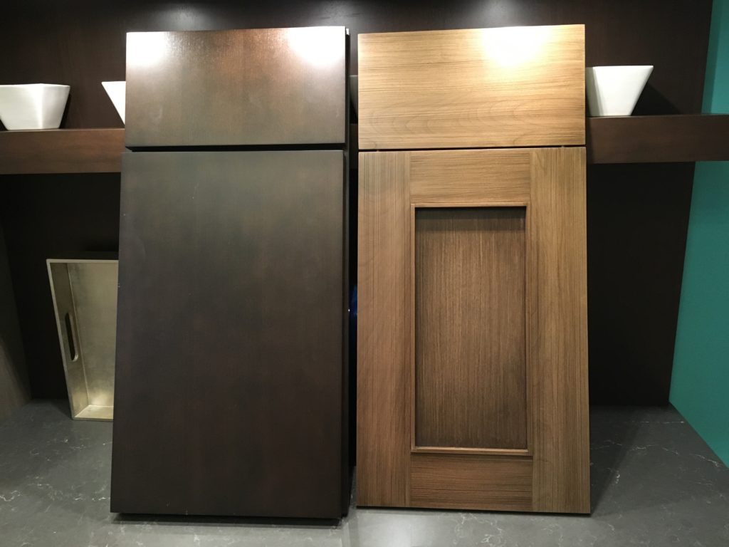 Side by side glance at kitchen cabinet doors with two finishes