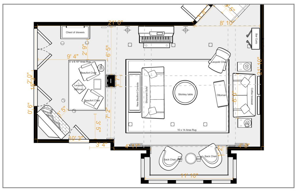 Floor plan for clients' family room redesign