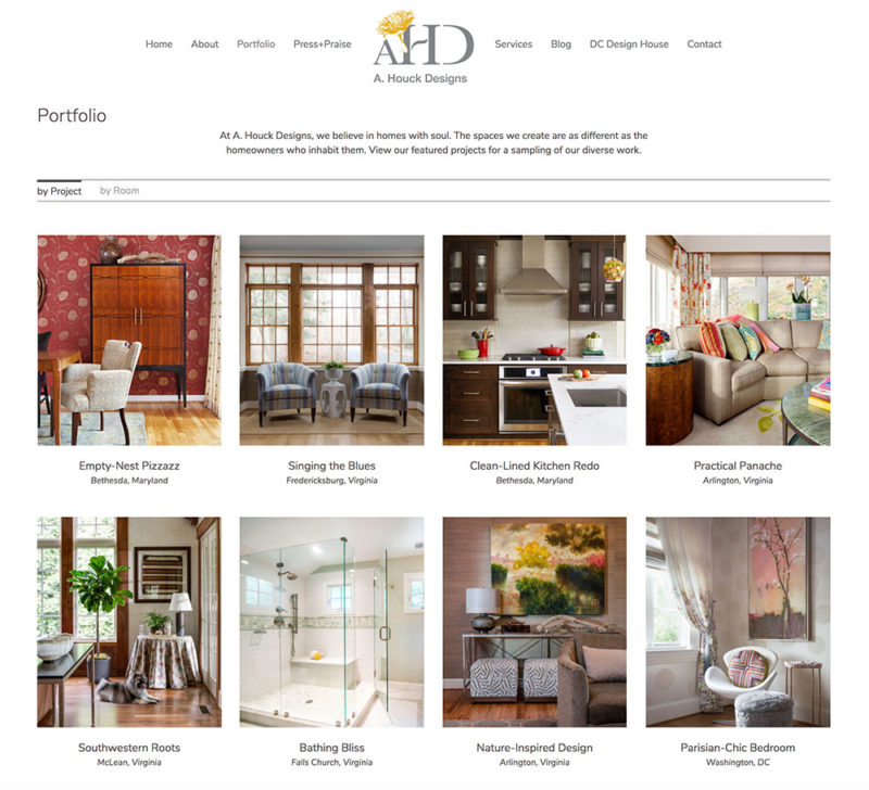 Portfolio page of new website with images sorted by project