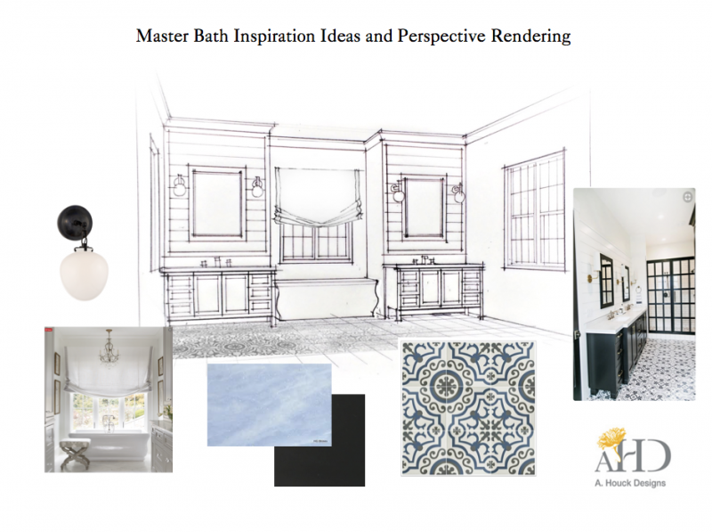 Presentation board showing selections for new-build master bathroom