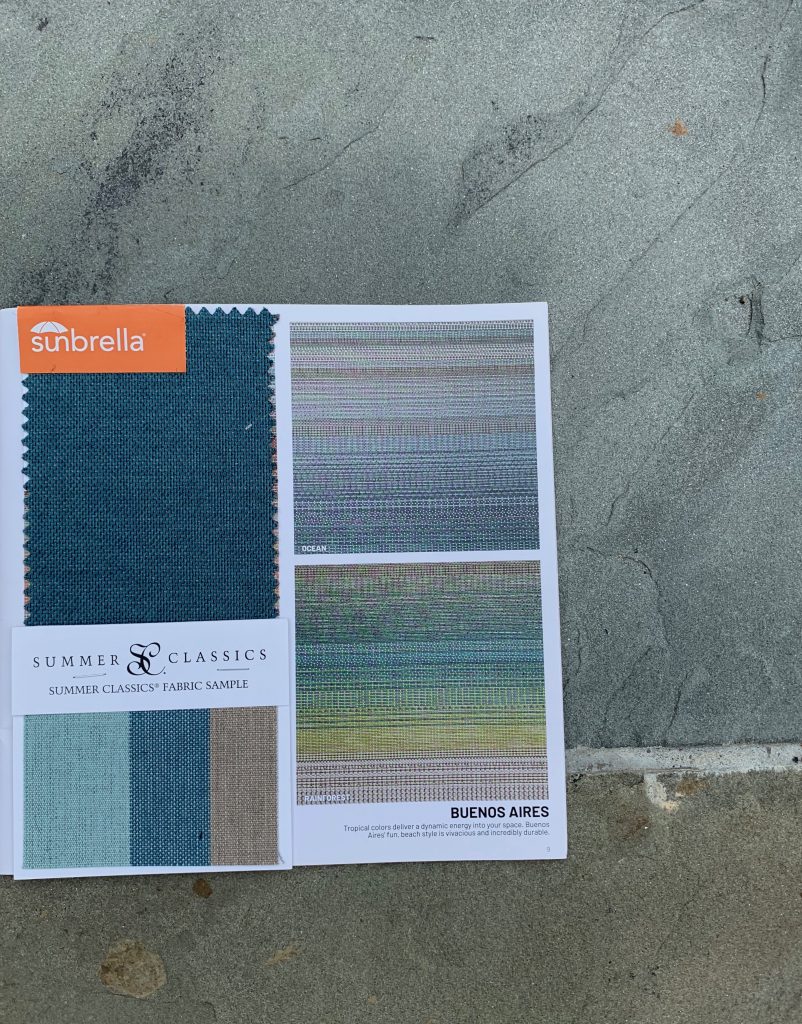 Sunbrella cushion fabric and Stark rug for Houck outdoor-living area