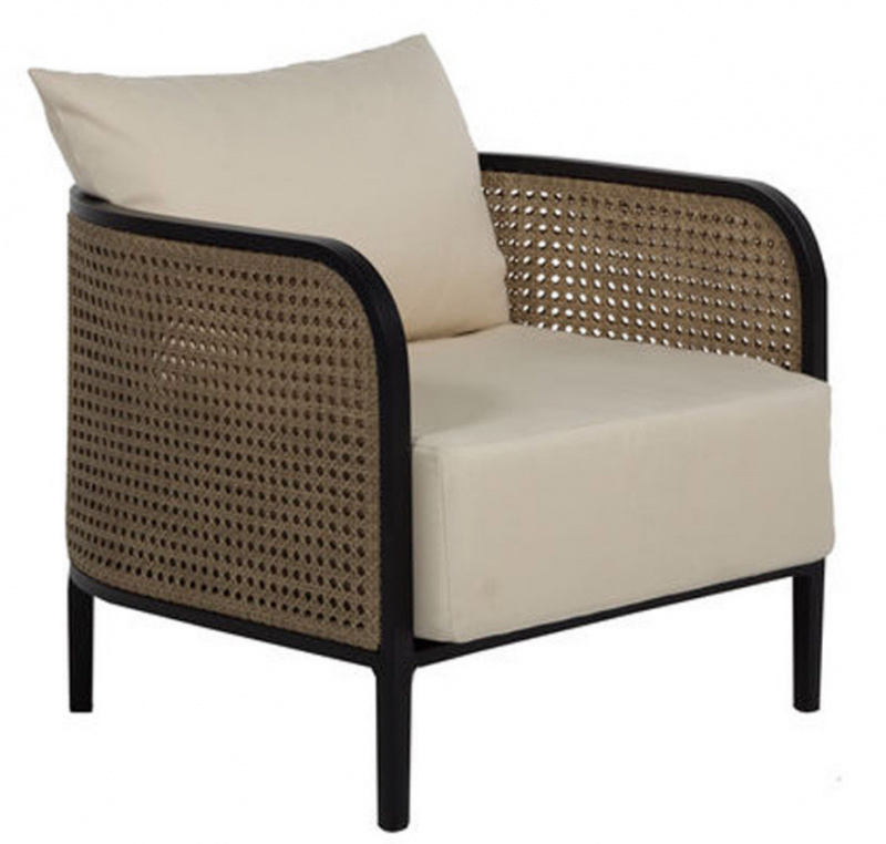 Havana lounge chair with black frames and woven cane 