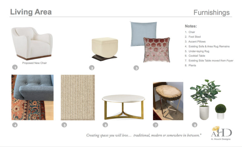 Presentation of furnishings for DC condo living room design