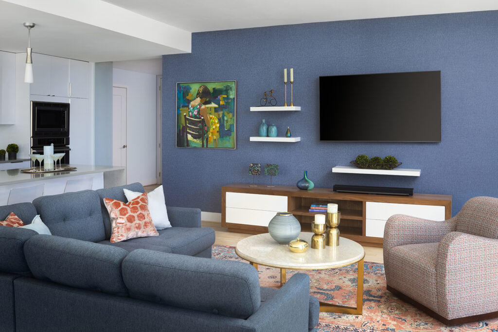Redesigned entertainment area in DC condo living room