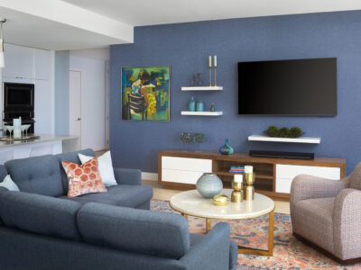 Redesigned entertainment area in DC condo living room
