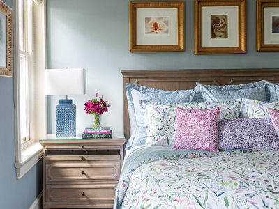 Hotel-Style bedroom with floral linens