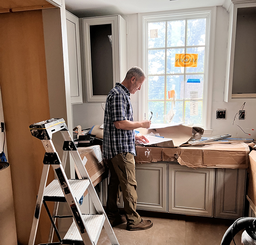 Contractor at work during kitchen renovation