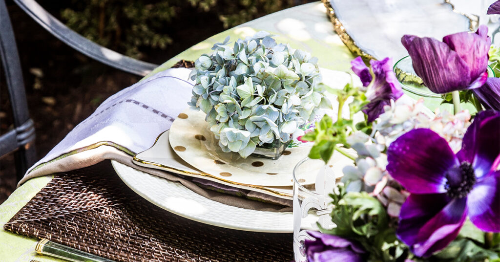 Tablescape design with flowers by A Houck Designs