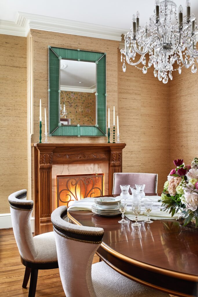 Floral dining room fireplace