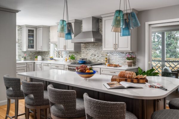 Complete whole kitchen renovation with custom island and lighting.