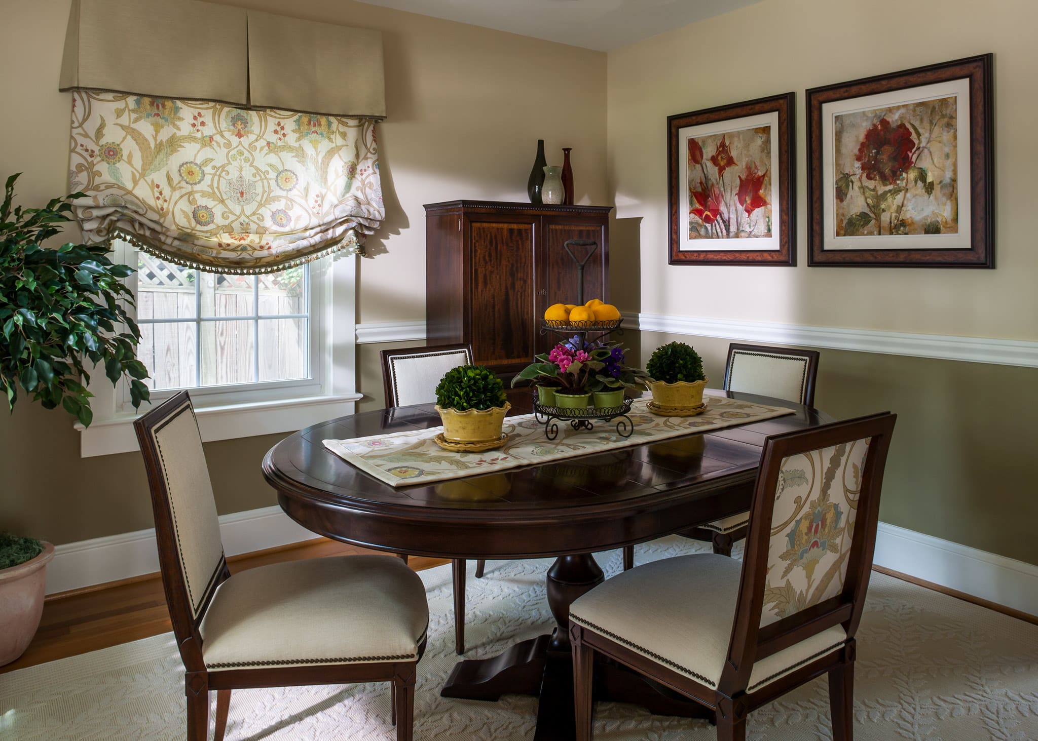 Traditional, classic dining room in cottage home by A. Houck Designs.