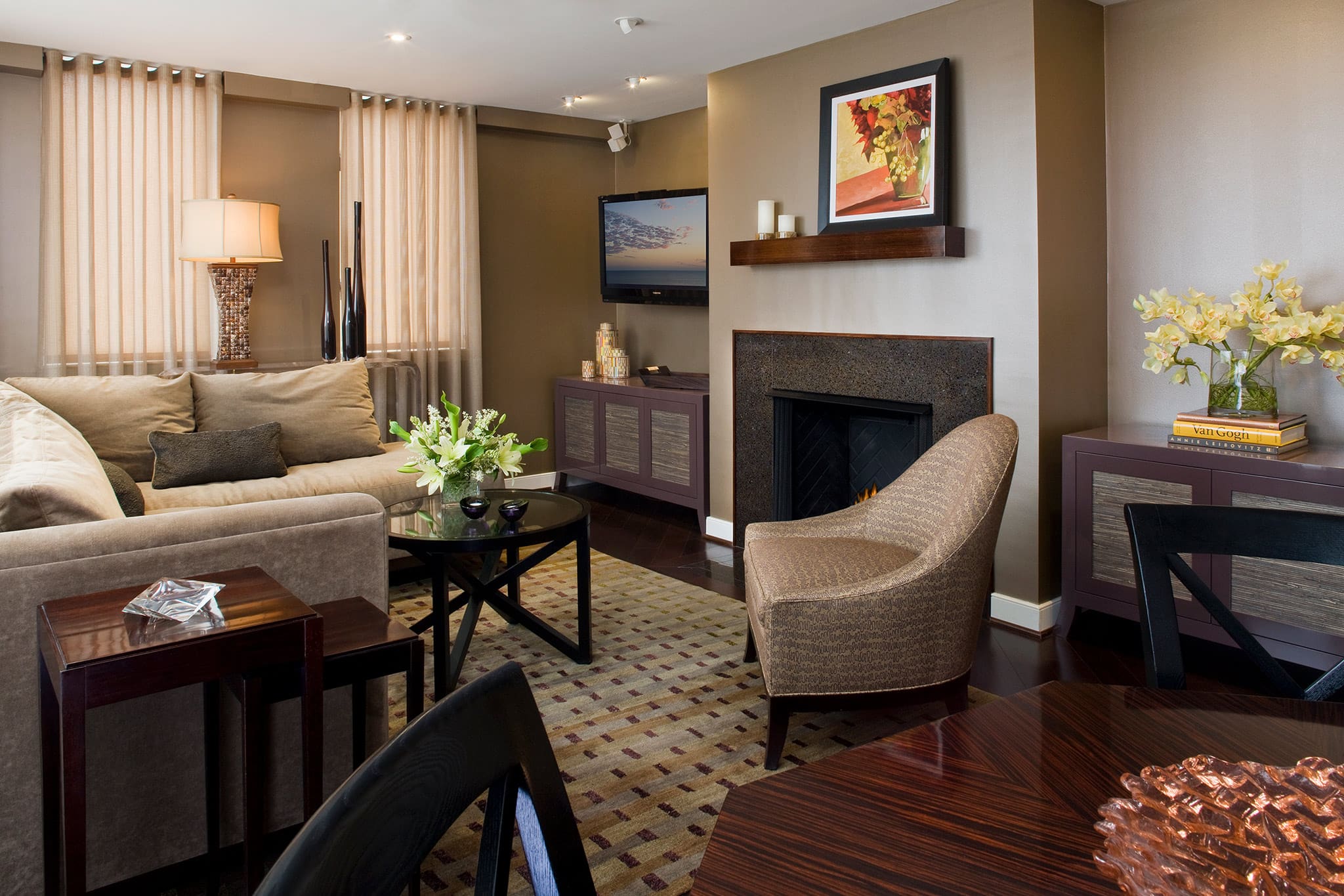 Earthy palette living room in Arlington, VA by A. Houck Designs.
