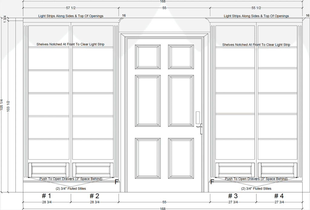 Plans for the built-in bookcases.