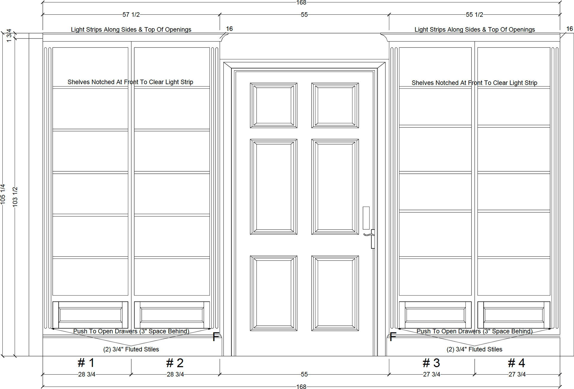 Plans for the built-in bookcases.