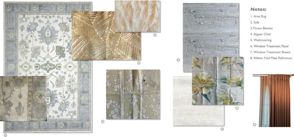 The finish palette for the living room.