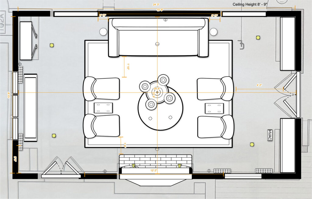 Furniture plan of the new living room.